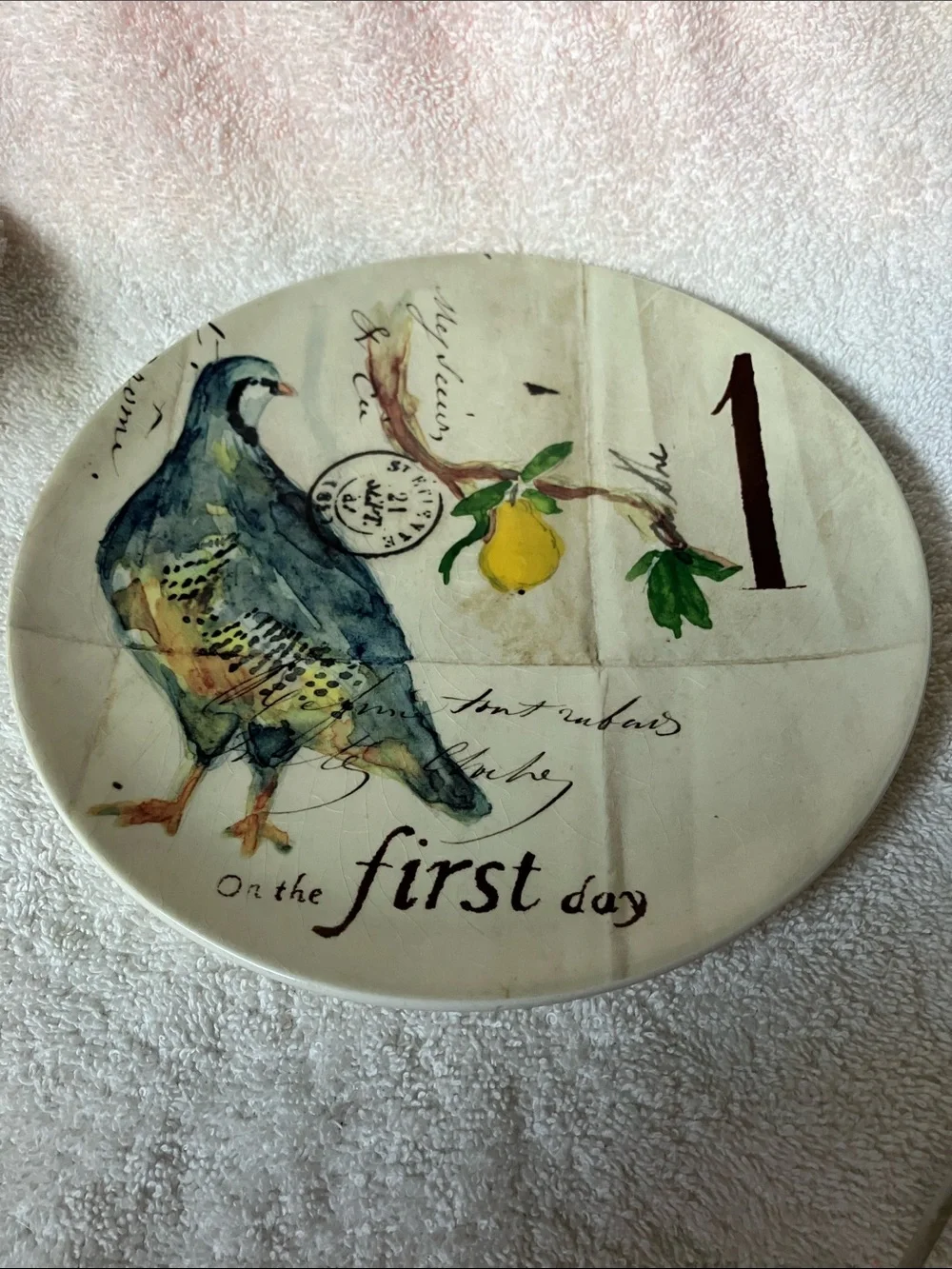 Williams Sonoma First Day of Christmas 8 1/2” Plate